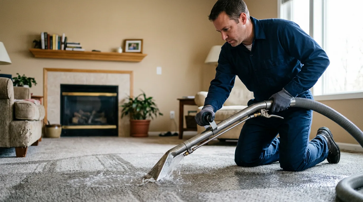 Water damage restoration technician working near Anamosa, IA